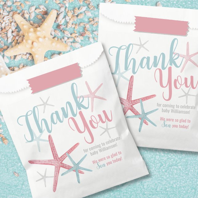 Sachets En Papier Parti de révélation de genre (Pink Blue Coastal Beach Summer Gender Reveal Party Favor Bag)