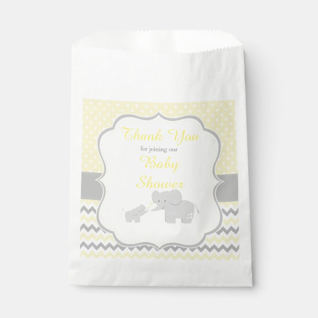 Sachets En Papier Parti Eléphant Jaune et Gris Baby shower (Devant)