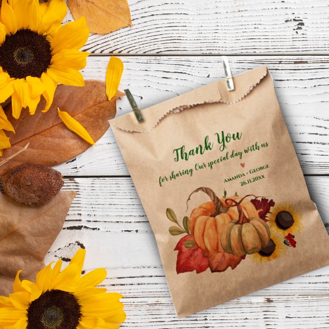 Sachets En Papier Parti Mariage de automne Citrouille de tournesol r (Romantic Sunflower Pumpkin Fall Wedding Party Favor Bag)