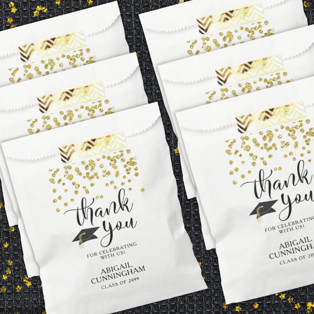 Sachets En Papier Partie de graduation Gold Confetti Script MERCI (Créateur téléchargé)