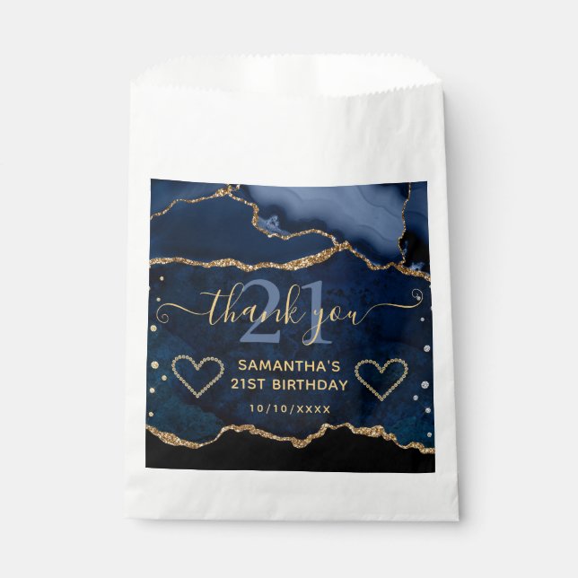 Sachets En Papier Parties scintillant Bleu & Or Porte Marbre 21e ann (Devant)