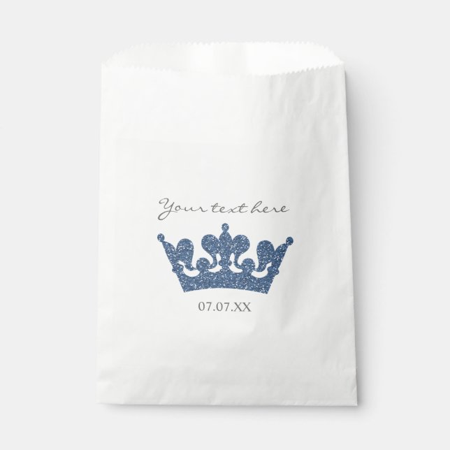 Sachets En Papier Parties scintillant bleue Couronne Anniversaire Fê (Devant)