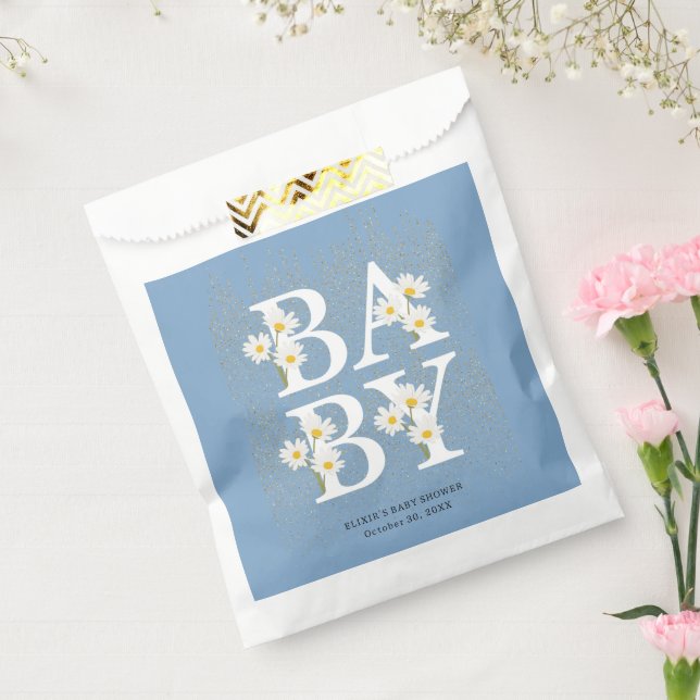 Sachets En Papier Parties scintillant bleue Golden Daisy Baby shower (Scellé)