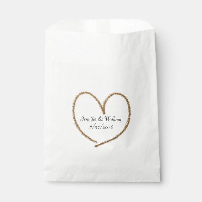 Sachets En Papier Parties scintillant d'or Coeur mariage Favor sac (Devant)