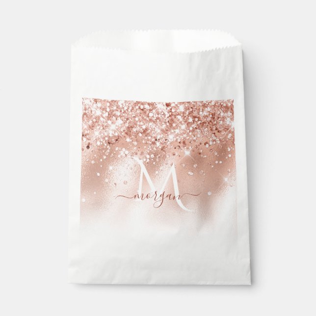 Sachets En Papier Parties scintillant Peach Rose or Monogramme (Devant)