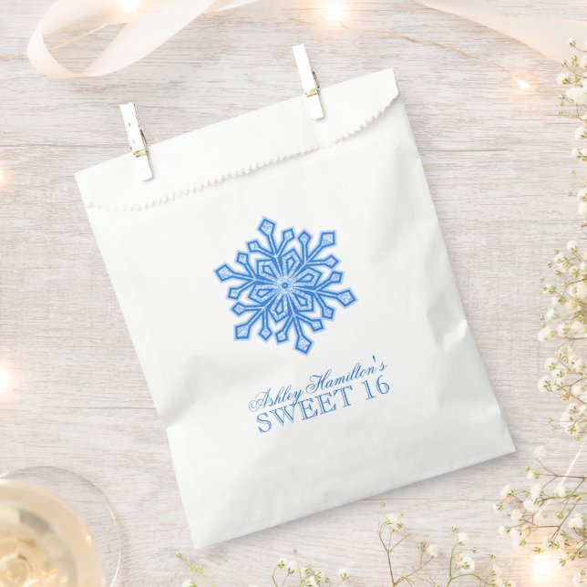 Sachets En Papier Parties scintillant Snowflake Blue Sweet 16 Winter (Coupé)