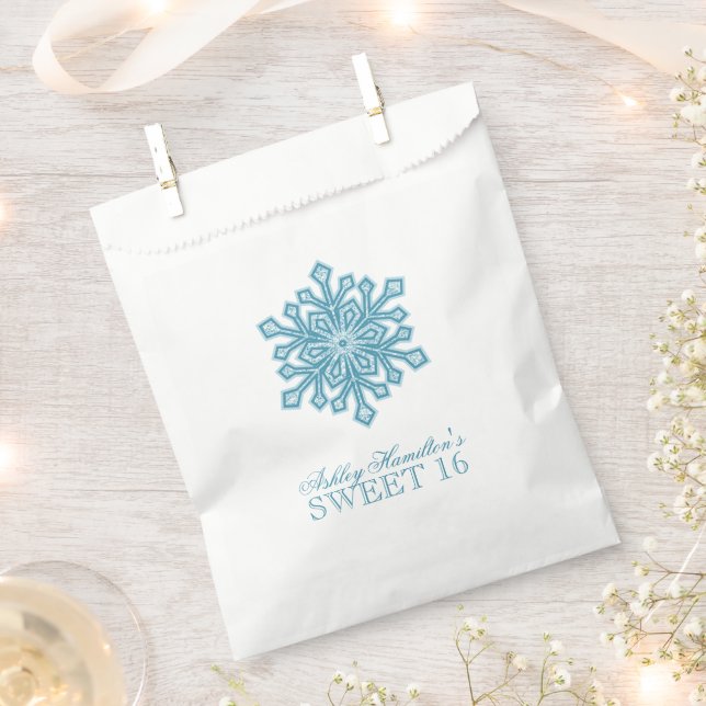 Sachets En Papier Parties scintillant Snowflake Turquoise Sweet 16 W (Coupé)