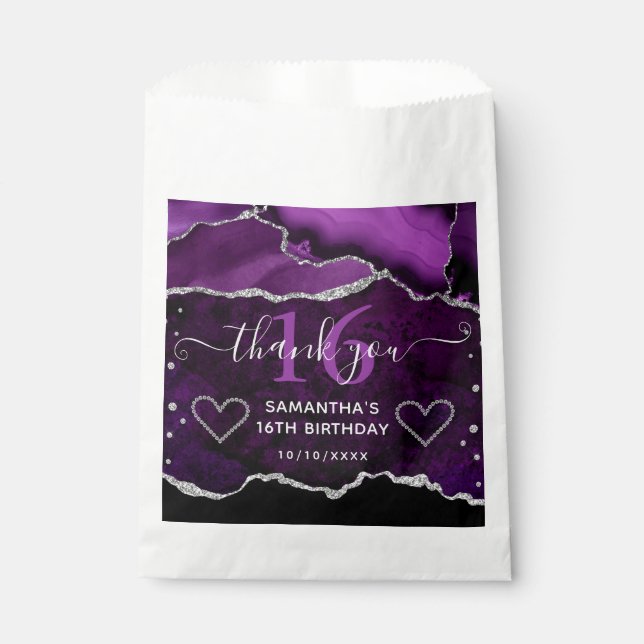 Sachets En Papier Parties scintillant violet et argent Agate Marbre  (Devant)