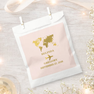 Sachets En Papier Passeport Mariage Destination Monde Rose Pâle Or