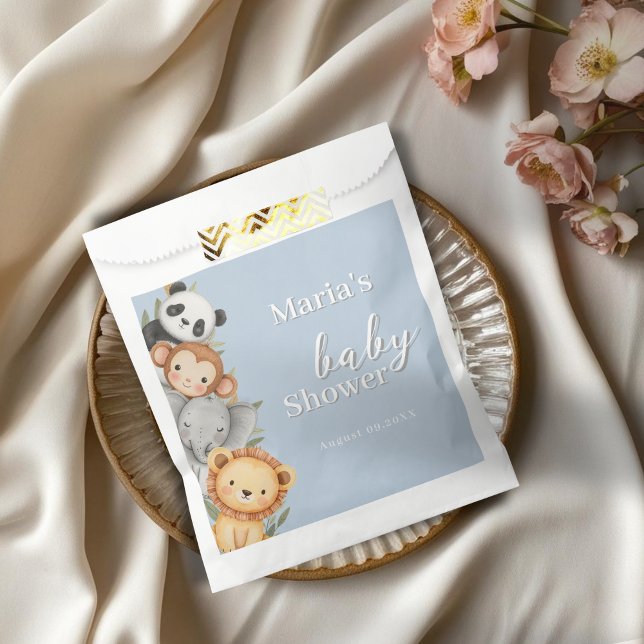 Sachets En Papier Pastel Baby shower tropical Jungle Safari Animaux (Créateur téléchargé)