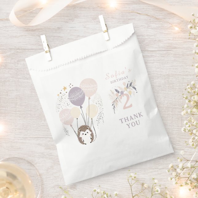 Sachets En Papier Pastel Boho Hedgehog et Balloons Anniversaire (Coupé)