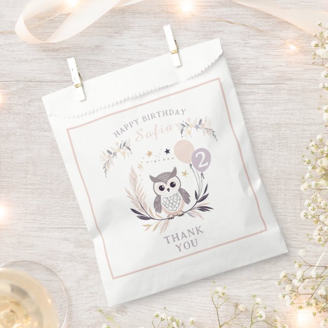 Sachets En Papier Pastel Boho Owl et Balloons Anniversaire (Coupé)