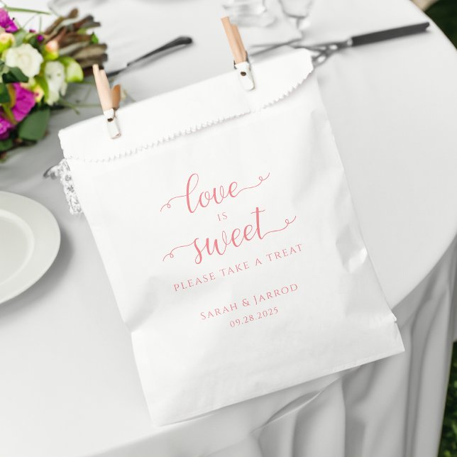 Sachets En Papier Pastel Coral Rose Doux Mariage (Pastel Coral Pink Sweet Treat Wedding Favor Bag)