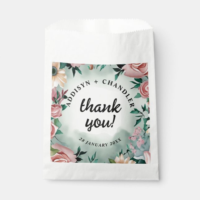 Sachets En Papier Pastel Flower Elégance : Sage Green Floral Mariage (Devant)