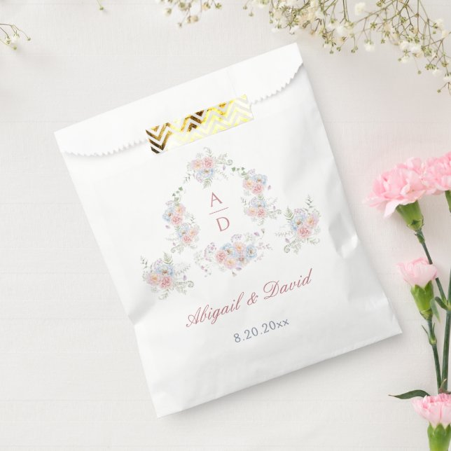 Sachets En Papier Pastel Peonies Cadre Mariage Monogrammes (Scellé)