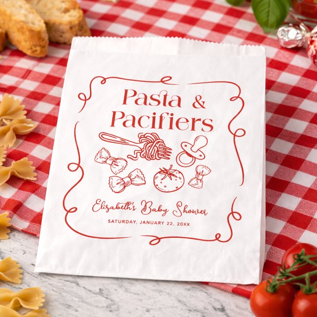 Sachets En Papier Pâtes et Tétines Fête de Bébé Italienne Dessinée à (Pasta & Pacifiers Hand Drawn Italian Baby Shower Favor Bag)
