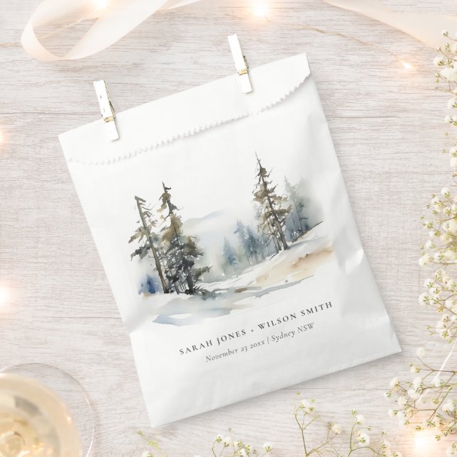 Sachets En Papier Paysage des neiges d'hiver Mariage d'aquarelle (Coupé)