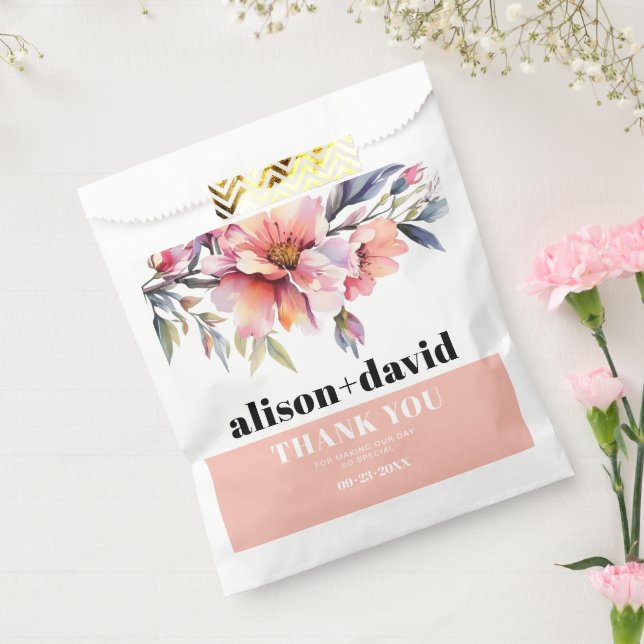 Sachets En Papier Peach pink rhododendron, bold typography wedding (Scellé)