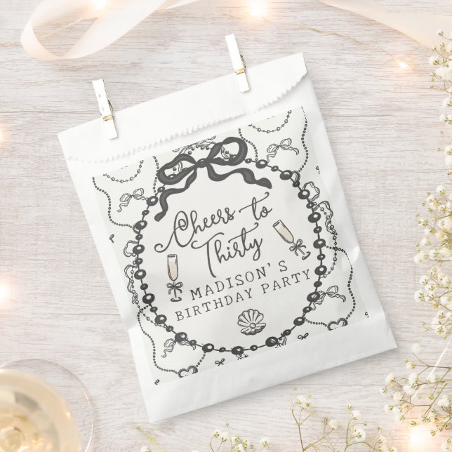 Sachets En Papier Pearl & Prosecco Black Coquette Bow Anniversaire (Coupé)