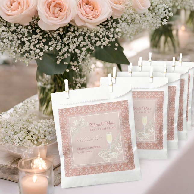 Sachets En Papier Pearl & Prosecco Rose Gold & Blush Fête des mariée (Créateur téléchargé)