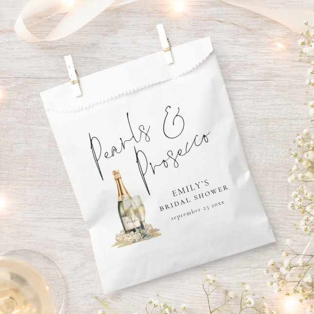 Sachets En Papier Pearles et Prosecco Script moderne Douche nuptiale (Coupé)