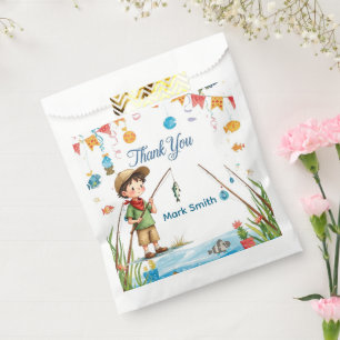 Sachets En Papier Pêche Carte de remerciements avec Boy Fishing