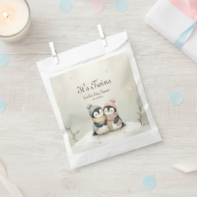 Sachets En Papier Penguin Its Twins Baby Shower Winter Theme   (Créateur téléchargé)