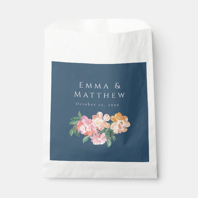 Sachets En Papier Peonies d'aquarelle bleu Bouquet floral (Devant)