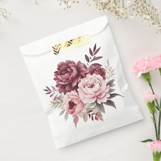 Sachets En Papier Peony Pink Burgundy Aquarelle Mariage Floral (Scellé)