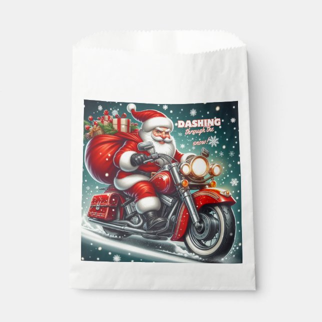 Sachets En Papier Père Noël en moto (Devant)