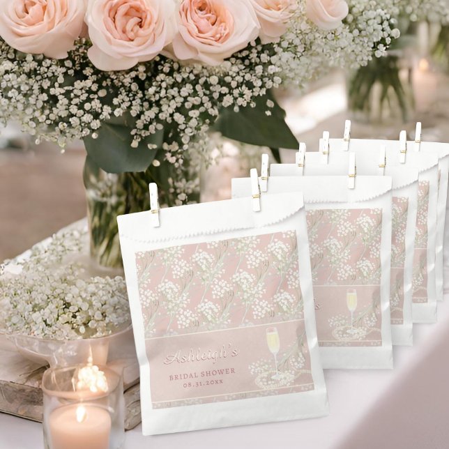 Sachets En Papier Perles & Prosecco Babys Breath Blush Fête des mari (Créateur téléchargé)