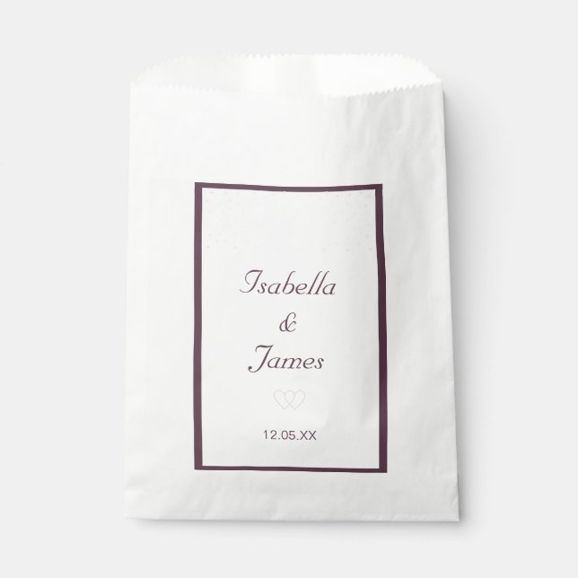 Sachets En Papier Perles sur fond blanc et cassis Mariage (Devant)