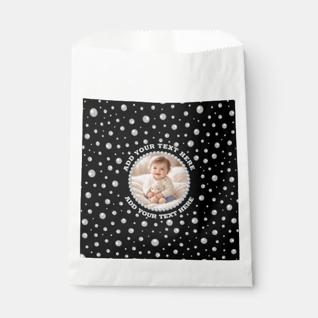 Sachets En Papier Personalized Photo with Pearls Circle on Black (Devant)