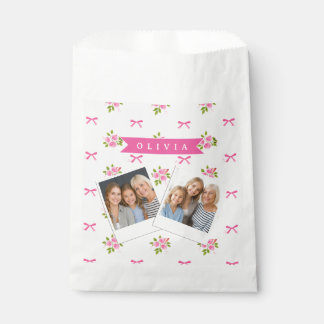 Sachets En Papier Personalized Pink Coquette Girly Bow Floral Name