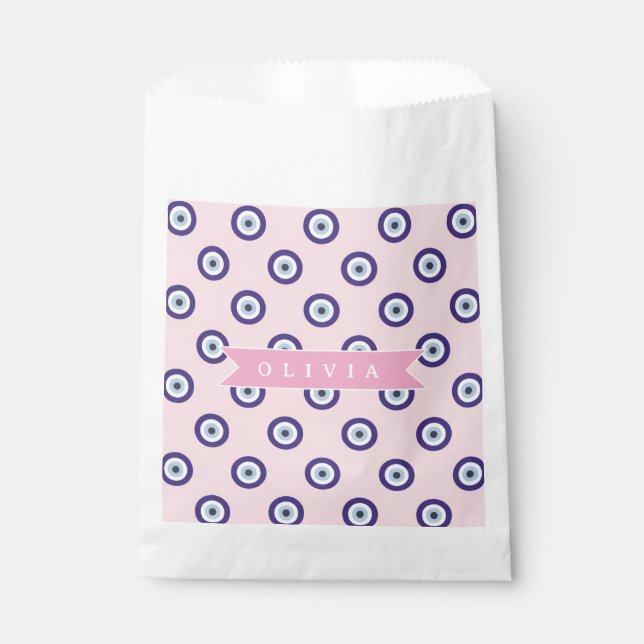 Sachets En Papier Personalized Pink Evil Eye Pattern Gifts With Name (Devant)