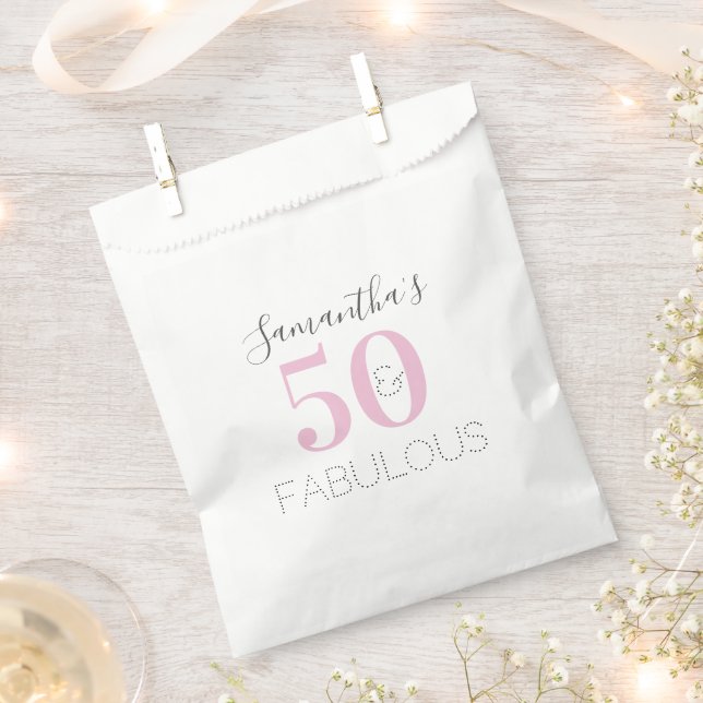 Sachets En Papier Personnalisé 50 et fabuleux Anniversaire rose mode (Coupé)