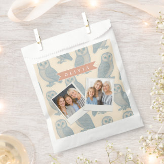 Sachets En Papier Personnalisé Bleu Hibou Vintage Cottagecore Forest
