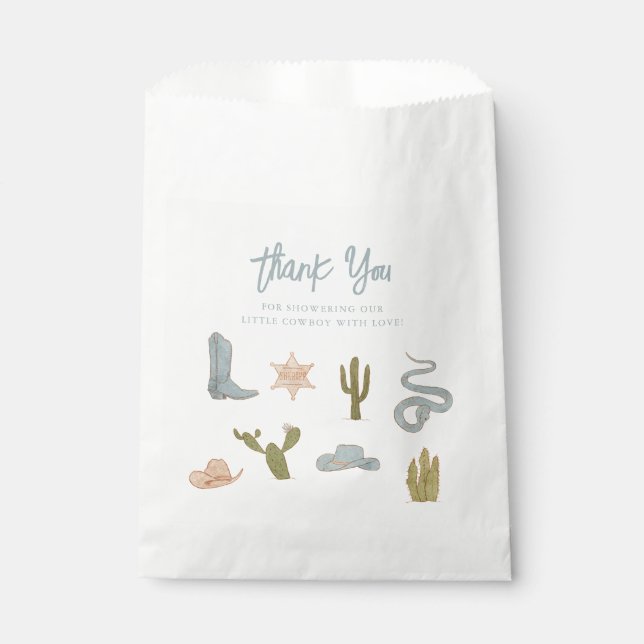 Sachets En Papier Petit Baby shower bleu Cowboy (Devant)