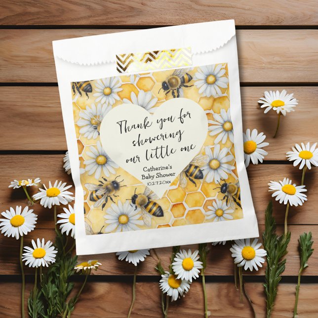 Sachets En Papier Petit Miel Bee Comb Daisy Baby shower de printemps (Créateur téléchargé)