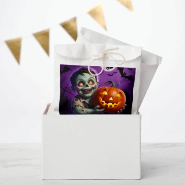 Sachets En Papier Petit Monstre Vert & Ami Citrouille (Favor Bag Dimensions: 5.75”x8” sold in sets of 50. 
)