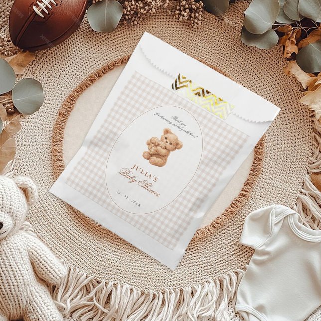 Sachets En Papier Petit ours en gingham marron Baby Shower (Créateur téléchargé)