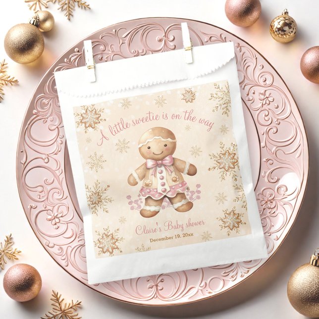 Sachets En Papier Petit pain d'épices Baby shower de Noël doux (Gingerbread Little Sweetie Christmas Baby Shower Favor Bag)