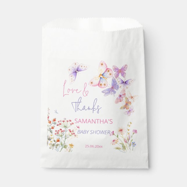 Sachets En Papier Petit papillon fleur sauvage baby shower merci (Devant)