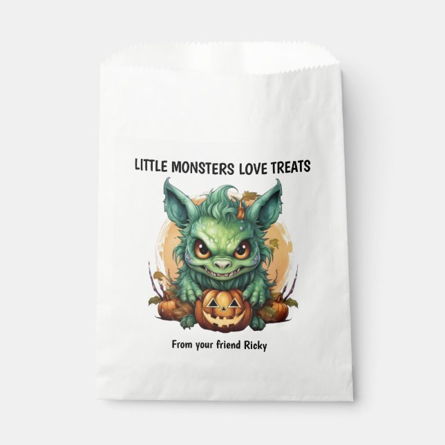 Sachets En Papier Petite créature verte monstre Halloween (Devant)