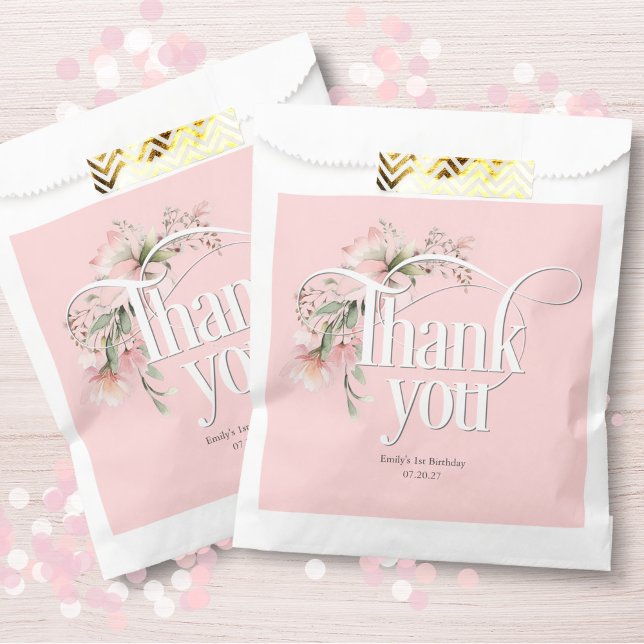 Sachets En Papier Petite Miss Onederful Baby Girl 1er anniversaire (Pink Baby Girl 1st birthday, little miss onederful favor thank you bag)