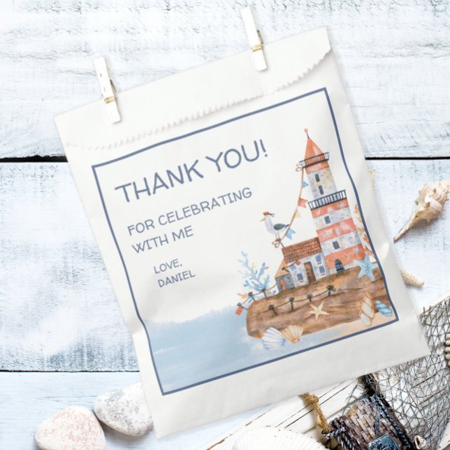 Sachets En Papier Phare Nautique (Personalized nautical themed party favor bags)
