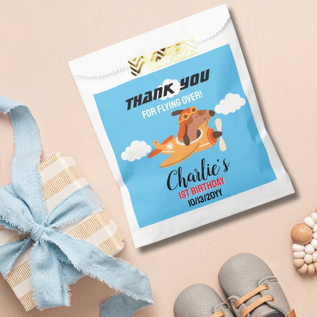 Sachets En Papier Pilote de chien avion volant, Merci d'anniversaire (Créateur téléchargé)