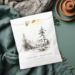 Sachets En Papier Pine Woods Mountain Paysage Mariage de croquis