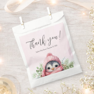 Sachets En Papier Pingouin mignon Baby shower d'hiver Neige rose