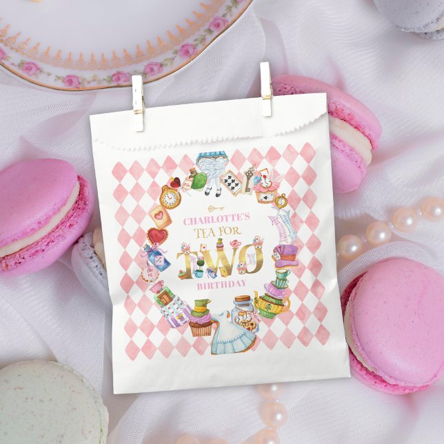 Sachets En Papier Pink Alice in Wonderland Tea for Two Birthday   (Créateur téléchargé)